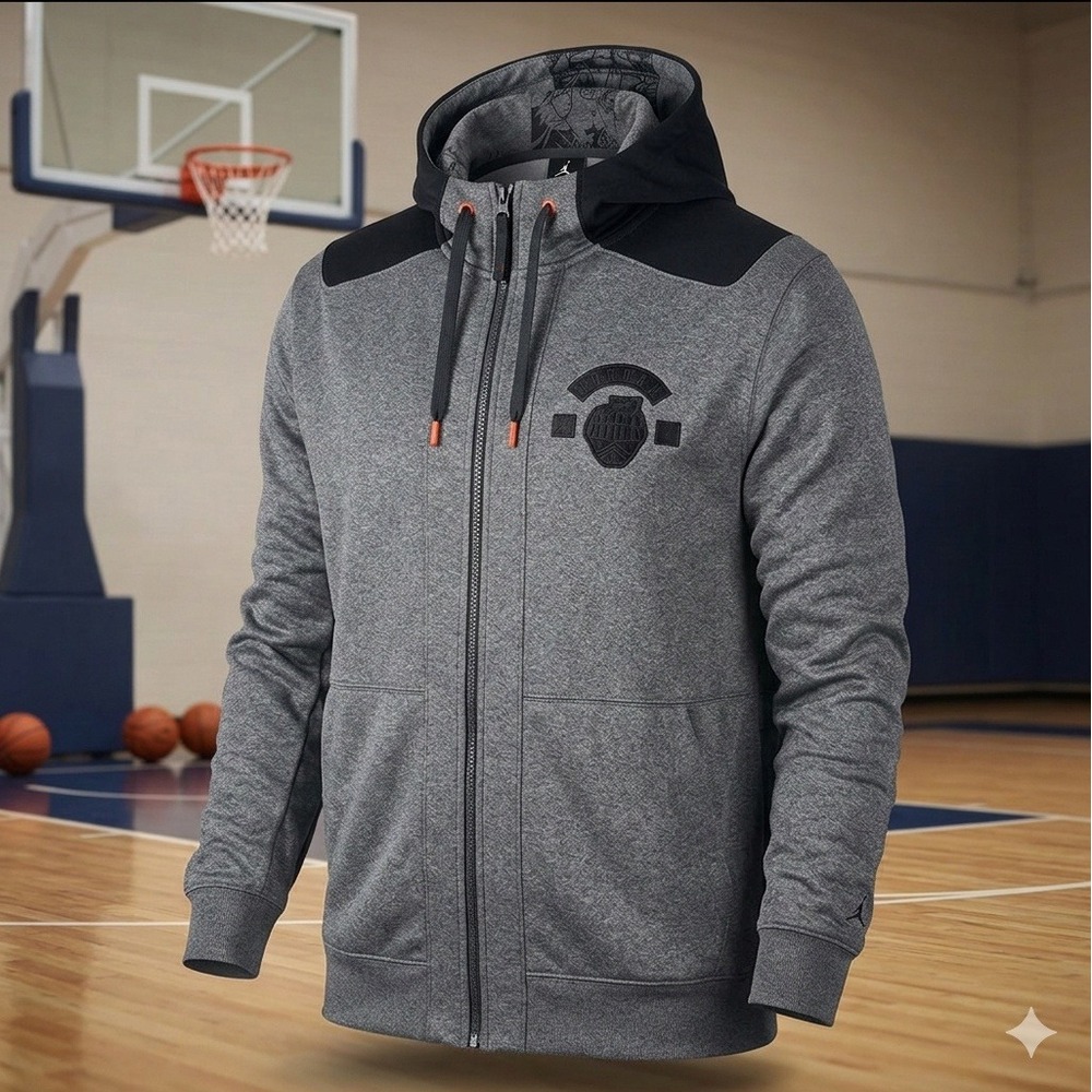 Nike Air Jordan Melo 10th Div 589124 New Full Zip Gray & Black Hoodie. Size 3X
